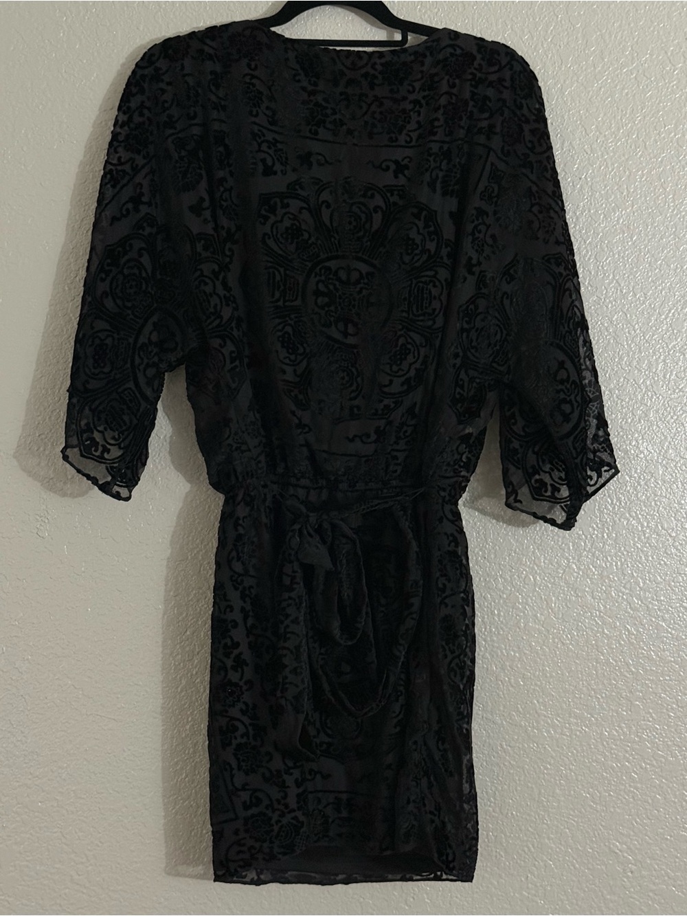 V by Cristina XL Black Velvet Flocked Dress Gothic Vampire Whimsigoth Y2K Grunge - Picture 6 of 8